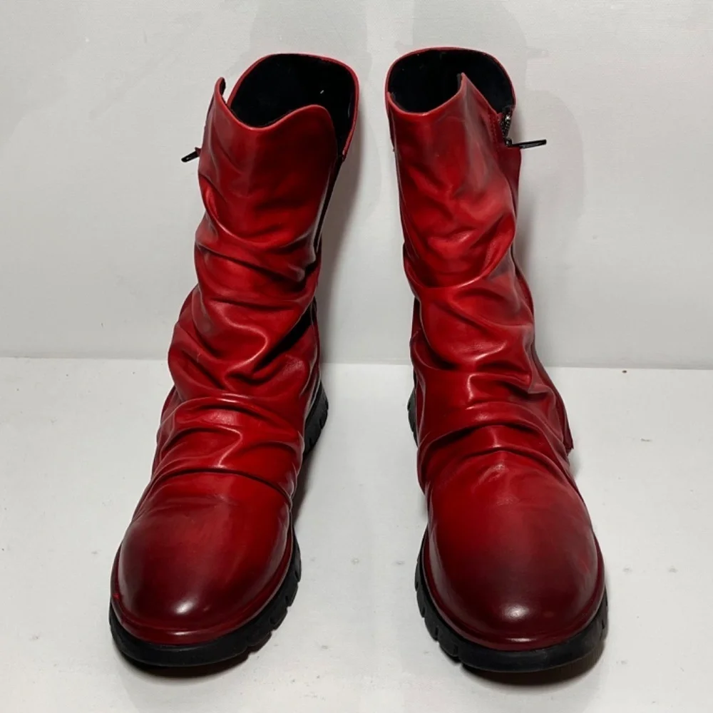 Miz Mooz Delena Ruched Leather Mid-Shaft Boots